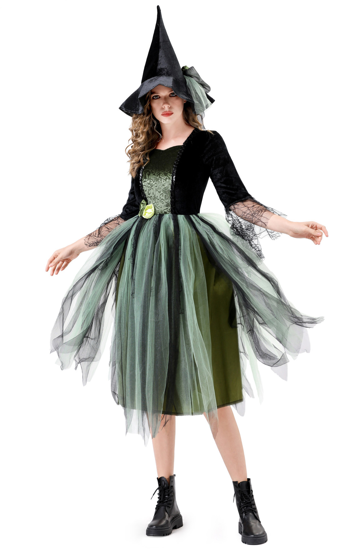 Women Green Witch Costume - Halloween Party Cosplay Outfit Adult Tulle Dress